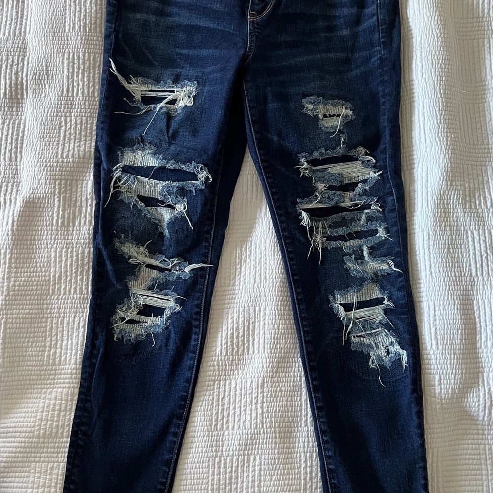 American Eagle Outfitters Dark Blue Distressed Skinny Jeans